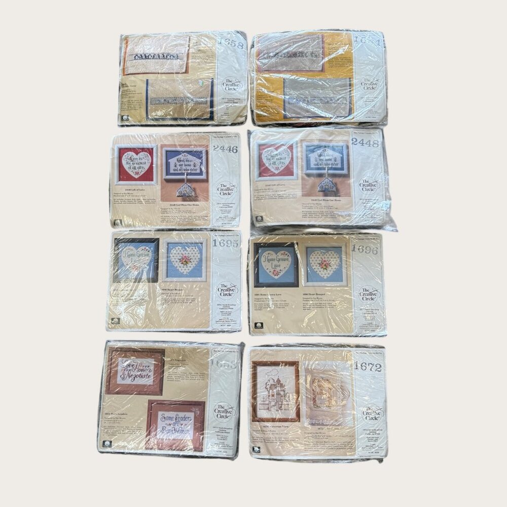 Lot of 8 Vintage The Creative Circle Stitchery Kits Cross Stitch Factory Sealed